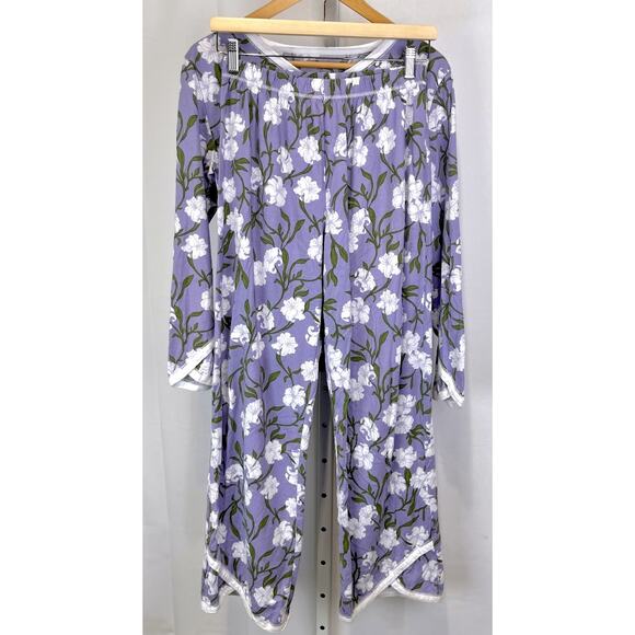 GARNET HILL Asian Wrap Organic Cotton Pajamas Set Long Sleeve Top Pants Purple S - Picture 12 of 12
